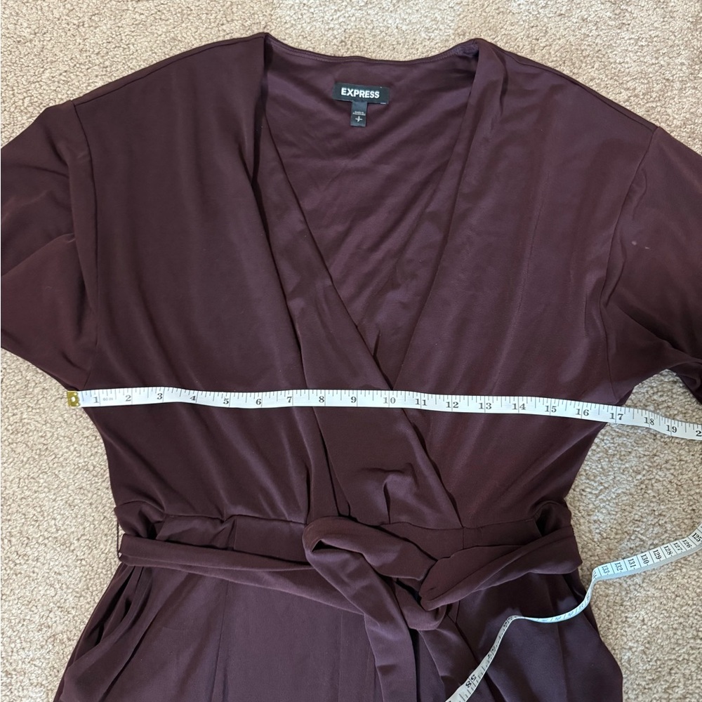 Express Burgundy Faux-Wrap Tie Waist Jumpsuit Size Small - Picture 3 of 7